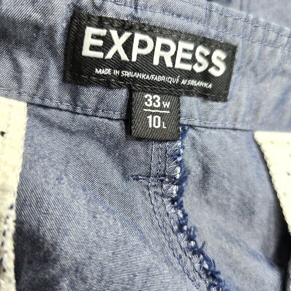 Express Dark Blue Chambray 33x10 Flat Front Chino Shorts - Picture 5 of 6